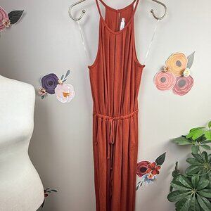 All In Favor Wide Leg Ribbed Halter Jumpsuit - Size - XS